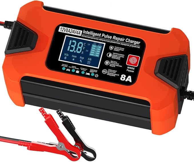 ZiYiJuan 8-Amp Smart Car Battery Charger and Maintainer, 12V/24V Automatic with LCD Display