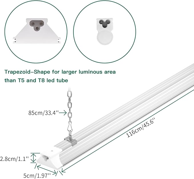 6 Pack LED Shop Light 4FT 60W, 8700LM Linkable Utility Garage Lights 5000K Daylight White Hanging/Mounted, Super Bright Under Cabinet Light