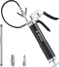 Grease Gun Kit, 8000 PSI Heavy Duty Grease Gun with Grease Coupler, 14oz Pistol Grip Grease Gun with 12 Inch Spring Flex Hose, Sharp Nozzle, Extension Rigid Pipe, Black