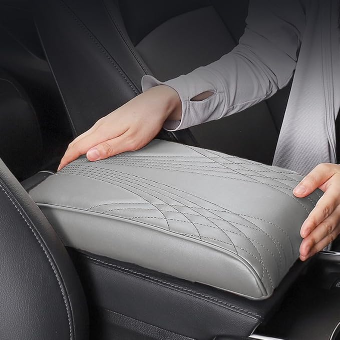 Car Center Console Cover, Memory Foam Car Armrest Cushion, Beige Auto Arm Rest Pad, Leather Arm Rest Covering Car, Hand Rest Pillow for SUV/Truck/Vehicle (No.2 Gray)