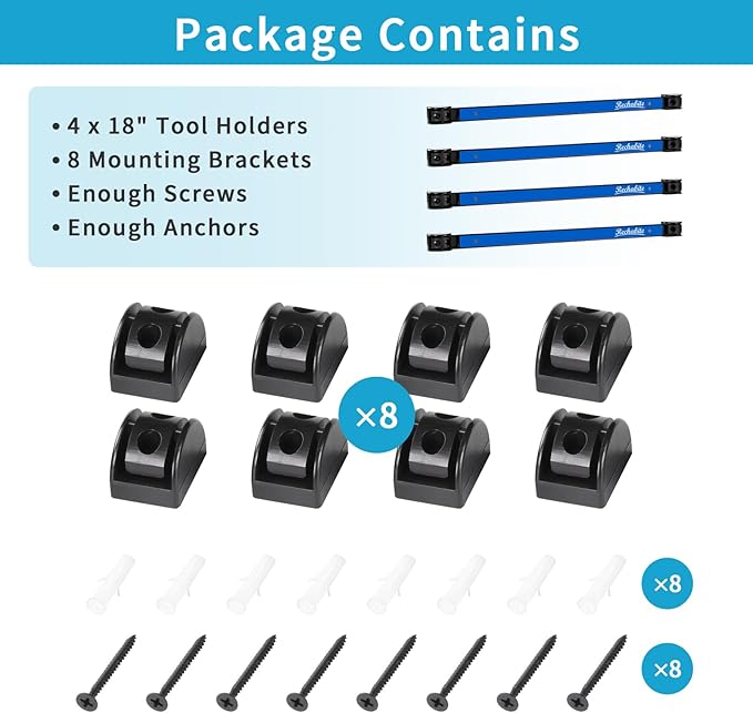 4 Pieces 18" Magnetic Tool Holder Strip, Blue Magnet Bar, Metal Tool Organizer Rack for Garage Organization, Easy To Install in Workshop, Mounting Screws Included