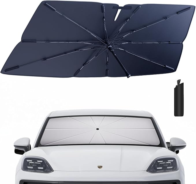 Windshield Sun Shade Umbrella for 2019-2025 Porsche Cayenne: Custom Fit 210T Silver, Foldable Sunshade Front Window Sun Visor, Blocks UV Rays, Keeps Car Cool for Base/S/GTS/Turbo/E-Hybrid/Coupe