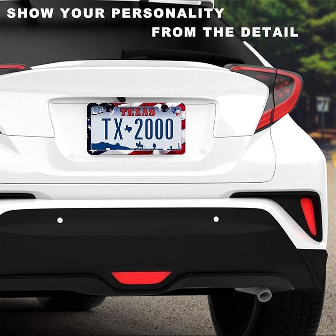2Pack US Flag License Plate Frames- Heavy Duty Rustproof Flag License Plate Tag Holder Bracket Fits All US States with Screws Included