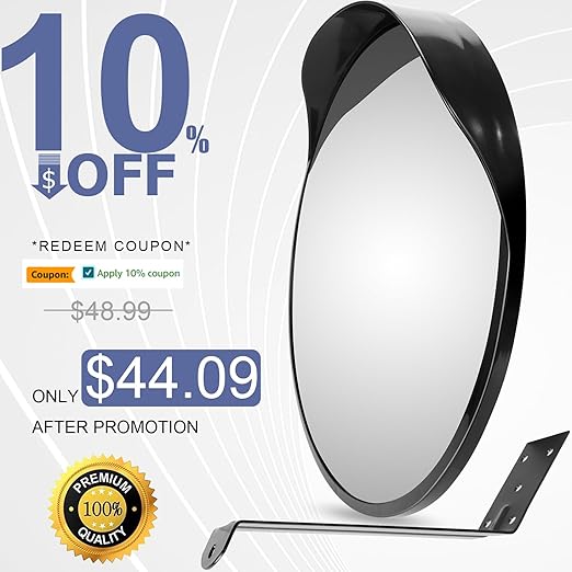 moveland 18 Inch Convex Security Mirror for Parking Assist, Adjustable Wide View Acrylic Convex Mirror for Garage, Blind Spot, Business, Office, Warehouse, Traffic (Support Indoor and Outdoor)
