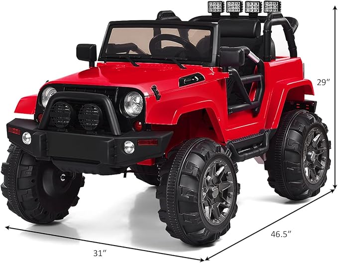 Costzon Ride On Car, 12V Battery Powered Electric Ride On Truck w/Parental Remote Control, LED Lights, Double Open Doors, Safety Belt, Music, MP3 Player, Spring Suspension (Red)