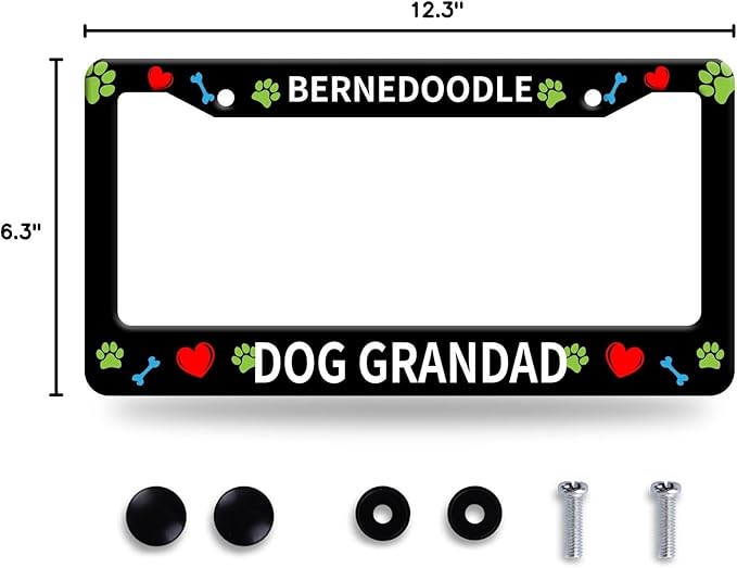 Bernedoodle Dog Lover License Plate Frame Floral License Plate Stainless Steel Parts Funny License Plate Decorative with Screws Size 12.3" x 6.3" for Men Women