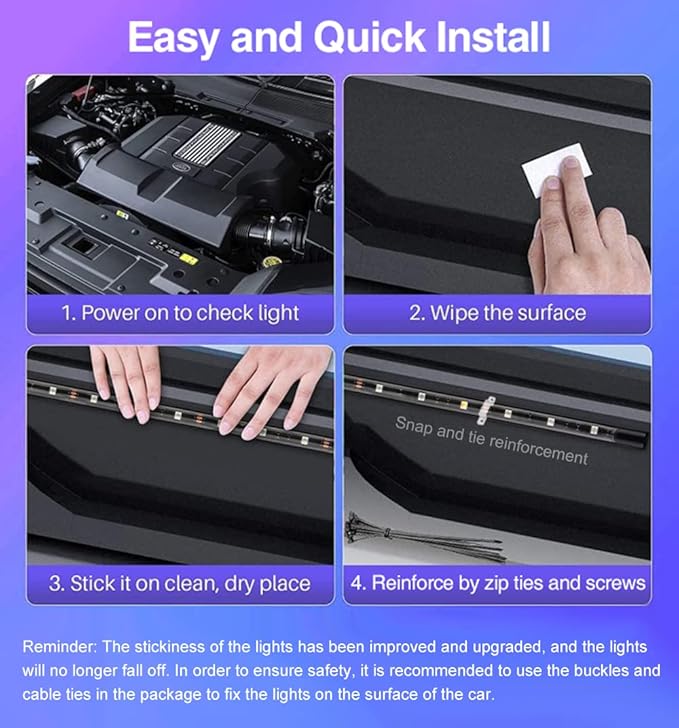 Underglow Kit for Car, Car Led Underglow Lights for Trucks with App and Remote Control, 16 Million RGB Colors, 29 Preset Modes, Music & DIY Mode, Under Car Led Lights Exterior for SUVs, Trucks, DV 12V