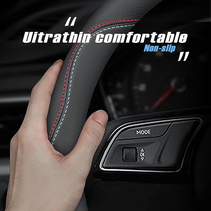 New Nappa Leather car Steering Wheel Cover, Universal 15 inch Black