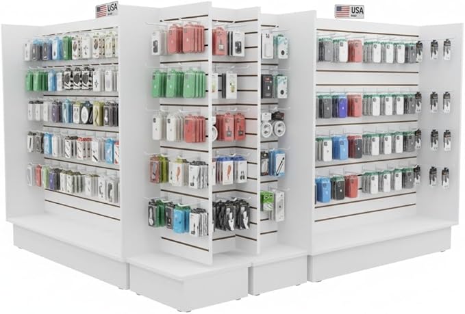 WISDOMFUR H-Unit Slatwall Gondola Display – 4 ft White Freestanding Retail Fixture for Merchandising, Store Displays & Showrooms