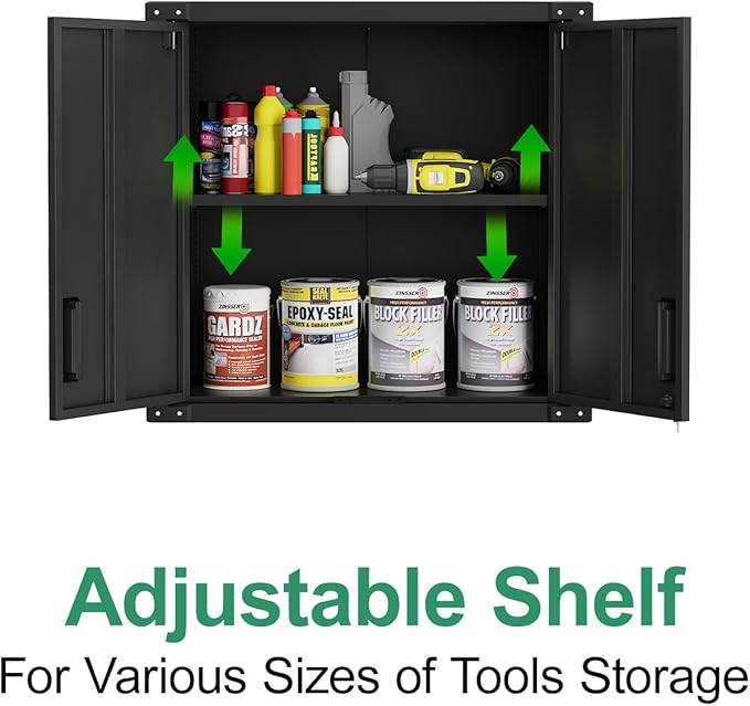 Metal Tool Cabinet,Garage Storage Cabinet System,Wall Cabinet & Locking Rolling Tool Cabinet with Doors and Adjustable Shelves,Steel Tool Cabinets for Home,Office (3 Pcs-StyleA, Black)