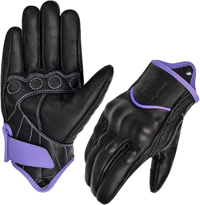 Harssidanzar Women's Motorcycle Gloves,Leather Motorcycle Gloves, Motorbike Gloves, Road Racing, Cycling, Climbing, Powersports Gloves Touchscreen GL016