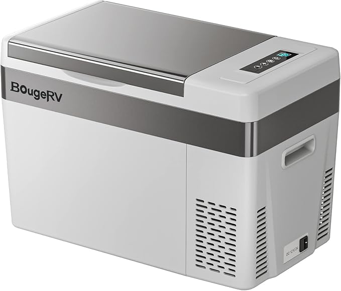 BougeRV 12 Volt Refrigerator With Cover 12V Car Fridge 30 Quart Portable Freezer Compressor Cooler Compressor Freezer, 12/24V DC 110~240V AC, -8℉~50℉ for Truck RV SUV