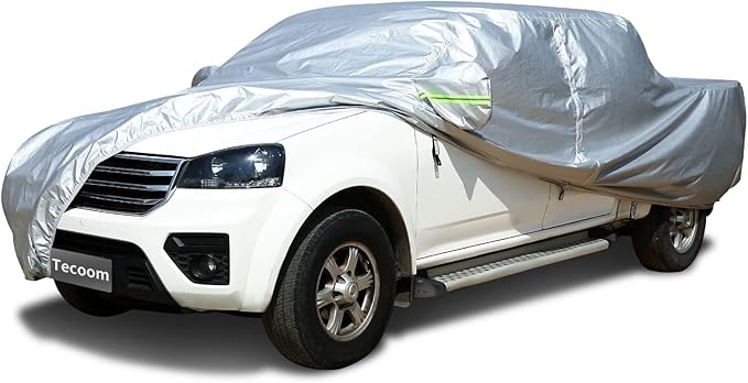 Tecoom Truck Cover Waterproof All Weather, Breathable Light Shell Outdoor Pickup Cover with Zipper Door/Lock Sun UV Dust Protection Car Covers for Automobiles Universal Fit Tundra (Length Up to 212")
