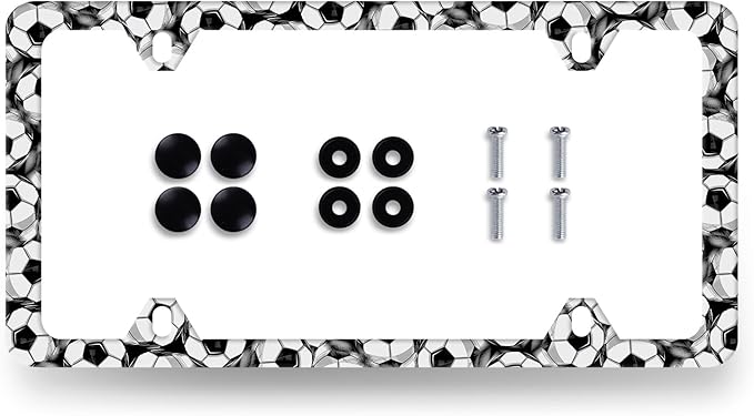 Soccer Ball License Plate Frame Football License Plate Holder Stainless Steel Funny License Plate for USA Canada 6.3" X 12.3" with 4 Holes and Screws
