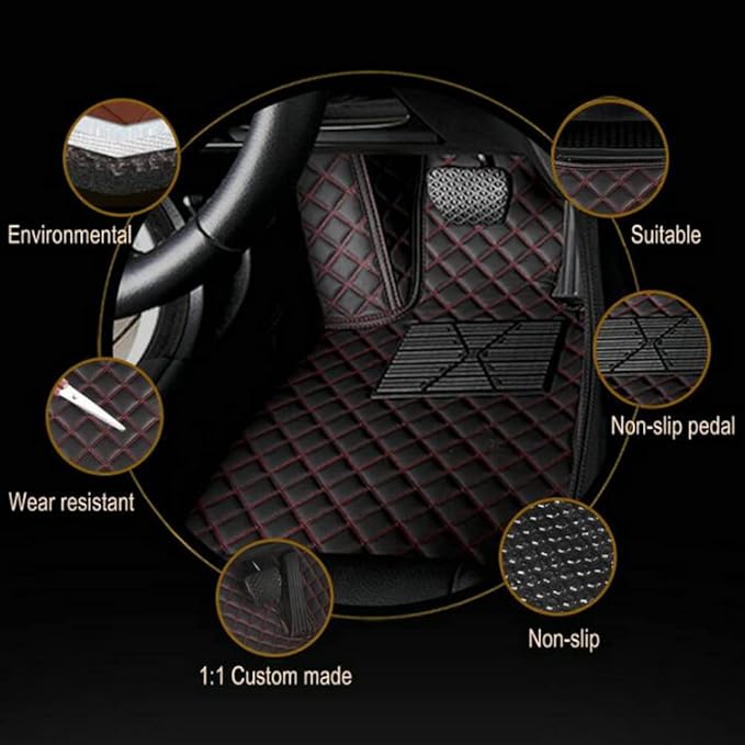 TAHALICustom Colors Car Floor Mats Black Pink for 99.9% Sedan SUV Sports， All-Weather Liners Car Floor mat，Luxury Leather Automotive Floor Mats (Grey Black,3D Floor Mats)