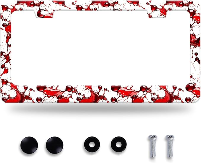 Scarry Blood Splattered License Plate Frame Halloween License Plate Stainless Steel Funny License Plate Holder Men Women Car Accessories Decoration With Screws Fits Standard Vehicles Size 12.3" x 6.3"