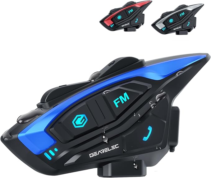 gearelec Motorcycle Helmet Bluetooth Headset [Deep Bass & Super-Noise-Reduction] Shark Pro Motorcycle Bluetooth Headset with Upgrade Hi-Fi Speakers, 2000M 8 Riders Intercom