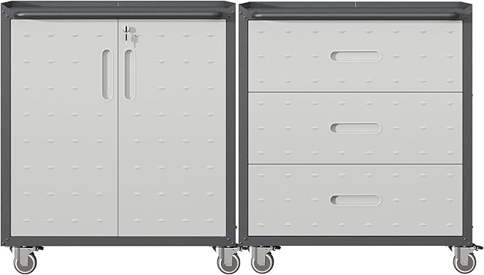 Metal Tool Cabinet,Garage Storage Cabinet System,Wall Cabinet & Locking Rolling Tool Cabinet with Doors and Adjustable Shelves,Steel Tool Cabinets for Home,Office (2 Pcs-StyleC, Black & Grey)
