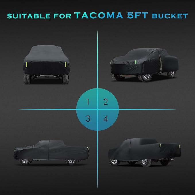 Car Cover Waterproof All Weather Full Outdoor Pickup Truck Cover Rain UV Protection, Size T1 Universal Fit for Ford Ranger/F150 Chevy C10 S10,Nissan Frontier,ect.(Fit Truck Length UP to 220inch)