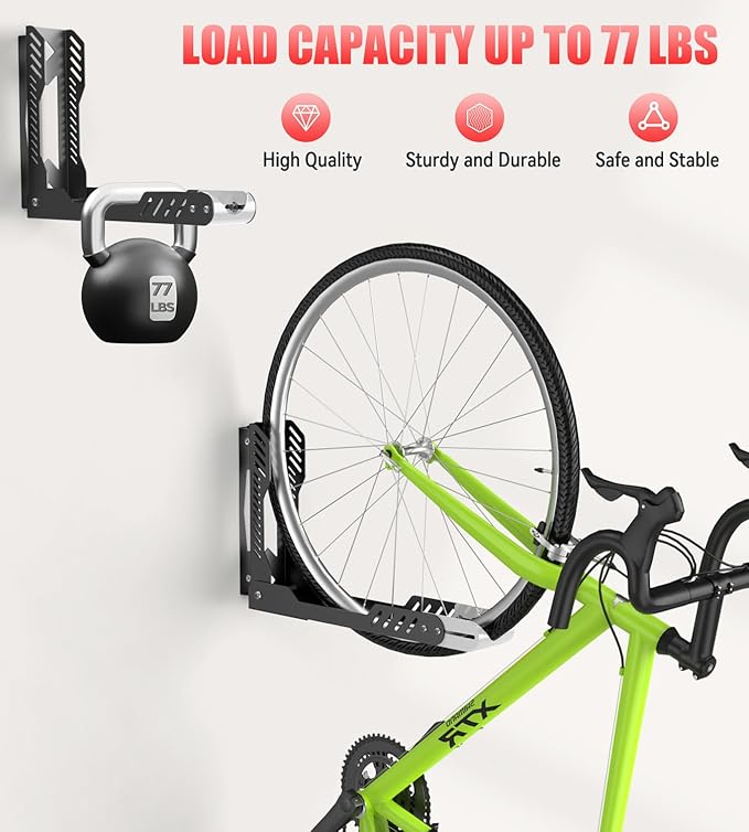 Bike Wall Mount 2 Pack Swivel Bike Rack for Garage, No Heavy Lifting Required Wall Bike Hangers Can Holds up to 77 lbs, Black