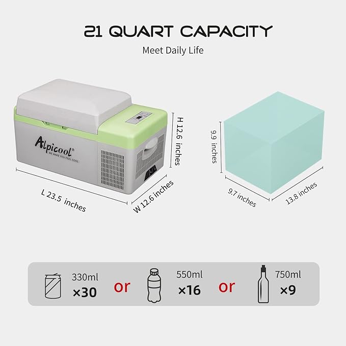 Alpicool Portable Fridge 12 Volt Car Refrigerator 21 Quart Freezer for Fishing, Camping, RV, Truck, Boat-12/24V DC