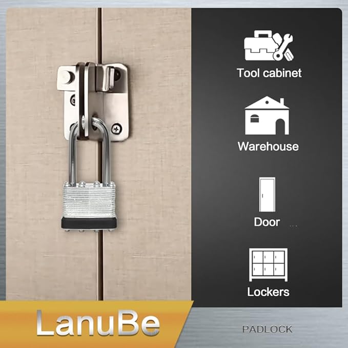 LanuBe Lock Laminated keyed Padlock (1-9/16", 40mm), keyed Alike Locks, Long Shackle,Marked Black Plastic Hoop, Pack of 120