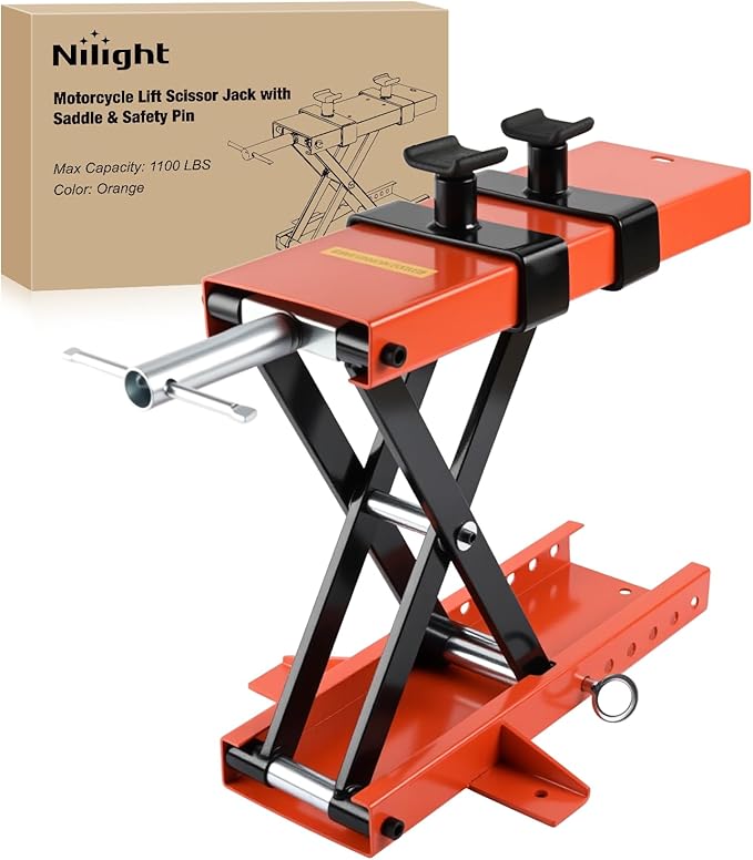 Nilight Motorcycle Lift 1100 LBS ATV Scissor Jacks with Saddle Safety Pin Crank Handle 3.7"-15.7" Hoist Stand Heavy Duty Steel Lifter Jack for Motorcycles Dirt Bike Garage Storage Repair Tool, Orange