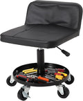 Garage Stool, 16”-21” Adjustable Rolling Mechanic Stool with Universal Wheels, Removable Magnetic Tool Tray, 300LBS Capacity, Roller Creeper Seat, Shop Chair