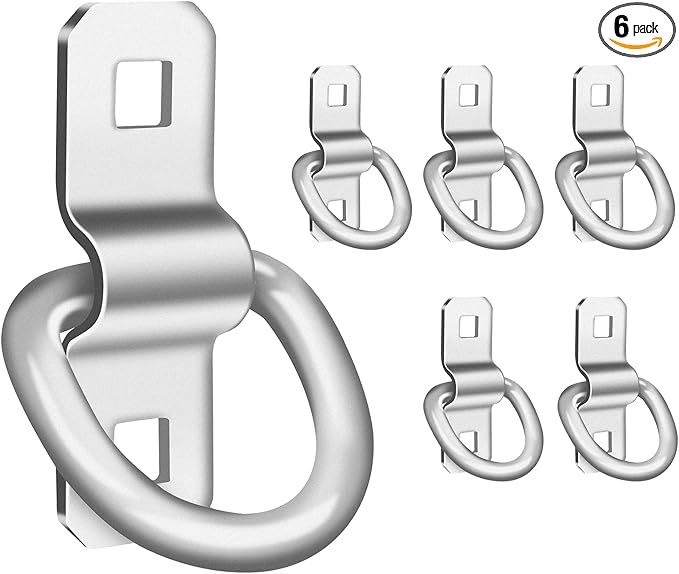 D-Rings, Truck Tie Downs Anchor 3/8" Heavy Duty 6000 Pound Steel Tie-Down Ring for Loads on Trucks, Trailers, Boats, RV Campers, Vans;for Kayaks, Motorcycles, Deliveries, ATVs （Pack of 6）