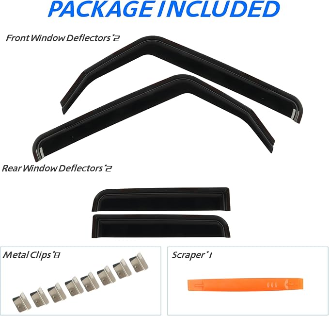 in-Channel Rain Guards Fit for 2018-2025 Jeep Wrangler JL/Gladiator 4-Door 2020-2025, Durable Vent Window Visors Shade, Side Wind Deflectors, 2019 2020 2021 2022 2023 2024