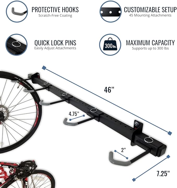 StoreYourBoard Bike Storage Rack – Heavy Duty Garage Bike Rack for 5 Bicycles, Space-Saving Vertical Bike Rack, Adjustable Wall Bike Mount for Garage Organizer, Bicycle Hanger, Holds 300 lbs