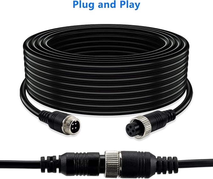 Car Video 4-Pin Aviation Extension Cable for CCTV Rearview Camera Truck Trailer Camper Bus Vehicle Backup Monitor System-65.6Ft/20M