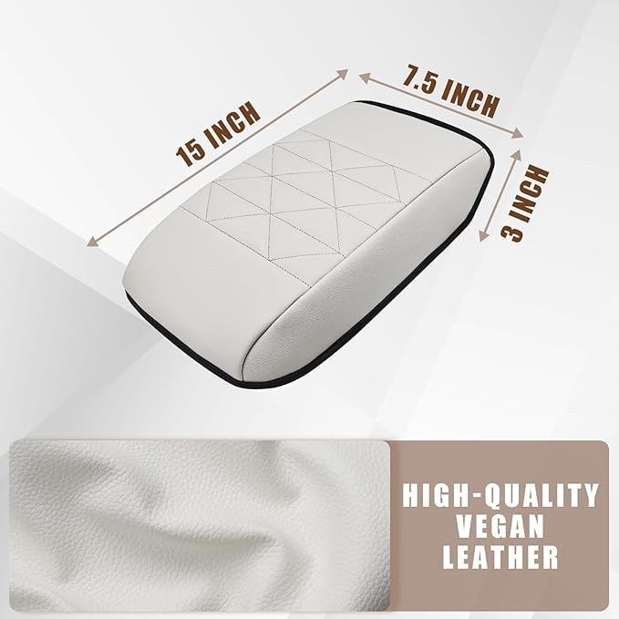 Muslogy for Accord 2025 2024 2023 Center Console Cover Armrest Pad Vegan Leather Extra Soft Armrest Lid Protector Compatible with Honda Accord LX EX Sport Hybrid EX-L Sport-L Touring (V2 White)