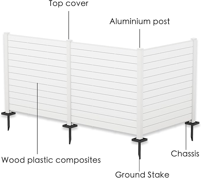 Kozyard 50" W x 48" H Outdoor Privacy Screens Aluminum Post, Air Conditioner Fence Panels, Pool Equipment Enclosure, Trash Can Screens Fence Kit for Outside Backyard Patio (White/3 Panels)