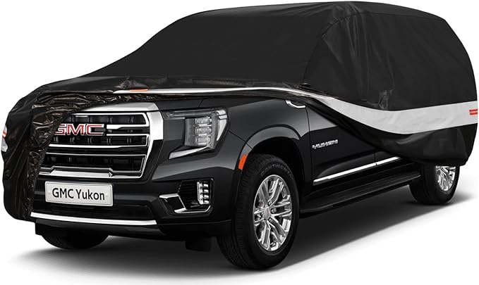 10 Layers SUV Car Cover Custom Fit for GMC Yukon (2006-2024) Waterproof All Weather for Automobiles, Outdoor Full Cover Sun UV Rain Protection with Zipper Cotton.Black