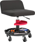 HOMCOM Rolling Mechanic Stool, 300 LBS Capacity Pneumatic Creeper Garage Stool with 360° Wheels, Backrest, Heavy Duty Roller Seat Padded Shop Chair with Tool Tray Storage, Adjustable Height, Black