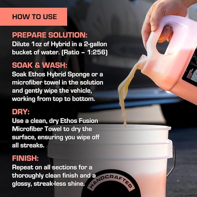 Ethos Hybrid Ceramic Rinseless Car Wash - Spot Free Rinse for Cars Waterless Wash - No Rinse Wash - Spot Free Car Wash (Gallon)