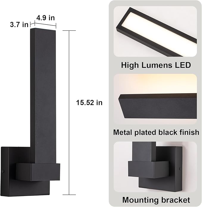 Modern Outdoor Wall Lights 15.5" LED Exterior Lighting Fixtures Patio Wall Lights Fixture Waterproof Outside Wall Sconces for Porch Yard Front Door Garage