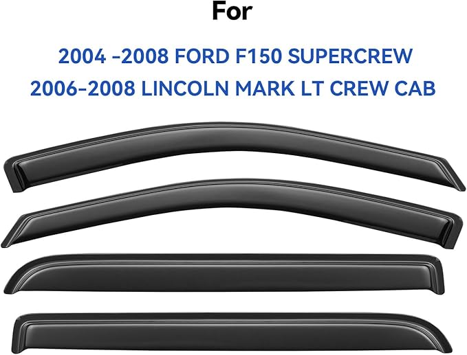 Window Visors Rain Guards for 2004 2005 2006 2007 2008 Ford F150 SuperCrew, Out-Channel Window Vent Wind Deflectors Visors Shades for 06 07 08 Lincoln Mark LT
