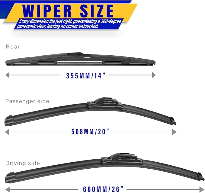 3 wipers Replacement for 2007-2014 Ford Edge/2007-2015 Lincoln MKX, Windshield Wiper Blades Original Equipment Replacement - 26"/20"/14" (Set of 3) U/J HOOK