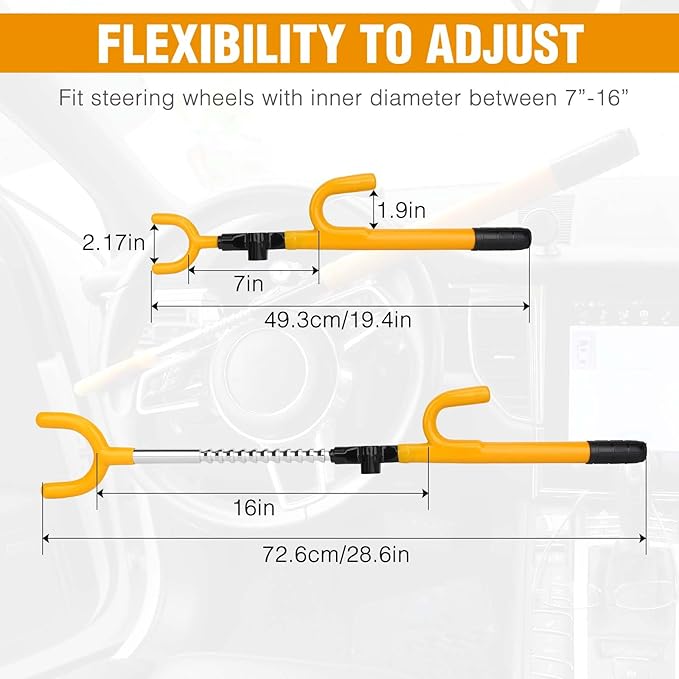 Car Steering Wheel Lock Anti-Theft Device - MIRUNNY Security Steering Wheel Lock with Adjustable Length for Trucks Vans SUVs