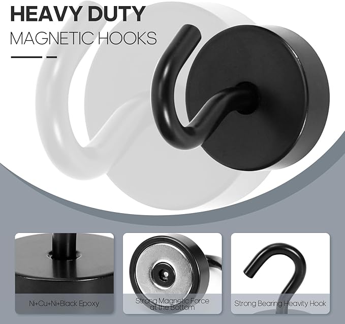 Neosmuk Magnetic Hooks, Cruise Ship Essentials, 40lb+ Heavy Duty Magnetic Hooks for Cruise Cabins, Refrigerator, Grill, Hanging, and Travel | Extra Strong Must-Haves Magnet Hook,Black,Pack of 10