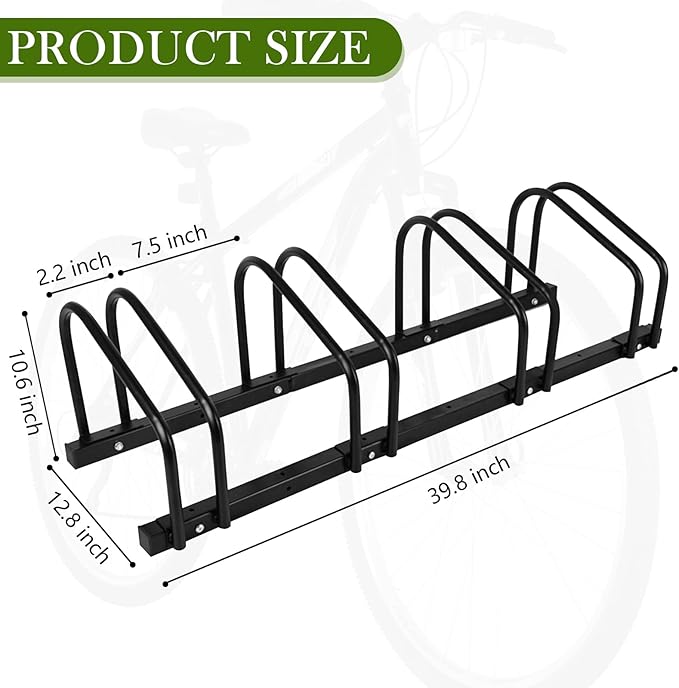 iCool Bikes Floor Bike Stand for 4 Bike, Bike Parking Rack Garage Bike Storage Indoor/Outdoor Stand, Max. Tire Width 2.15"
