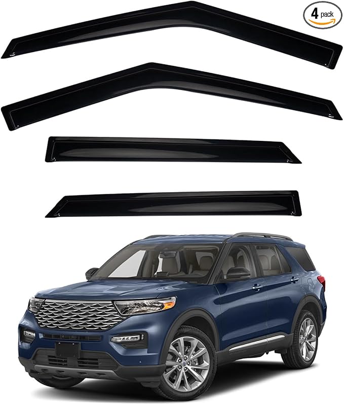 4pcs Window Visors Compatible with 2020-2025 Ford Explorer Front+Rear Smoke Tint Sun/Rain Guard Outside Mount Tape-On Vent 2021 2022 2023 2024