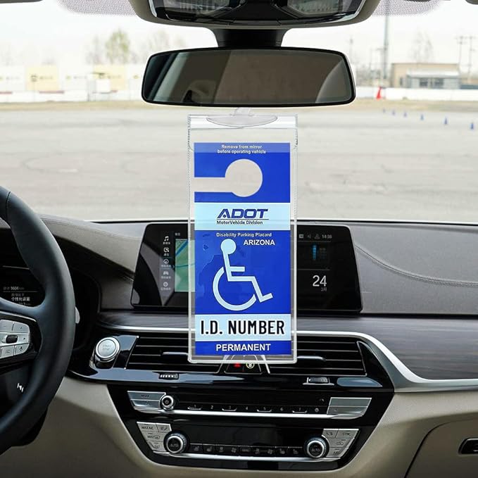 Handicap Placard Holder for Auto, Small Size Ultra Transparent Handicapped Placard Holder, Handicap Parking Sign Holder with Large Hanger by Tbuymax (Set of 2)