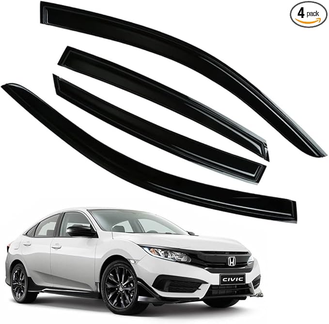 Rain Guards for Honda Civic 2016-2021 Sedan, Tape-on Side Window Deflectors, Window Visors for Cars, 4 pcs