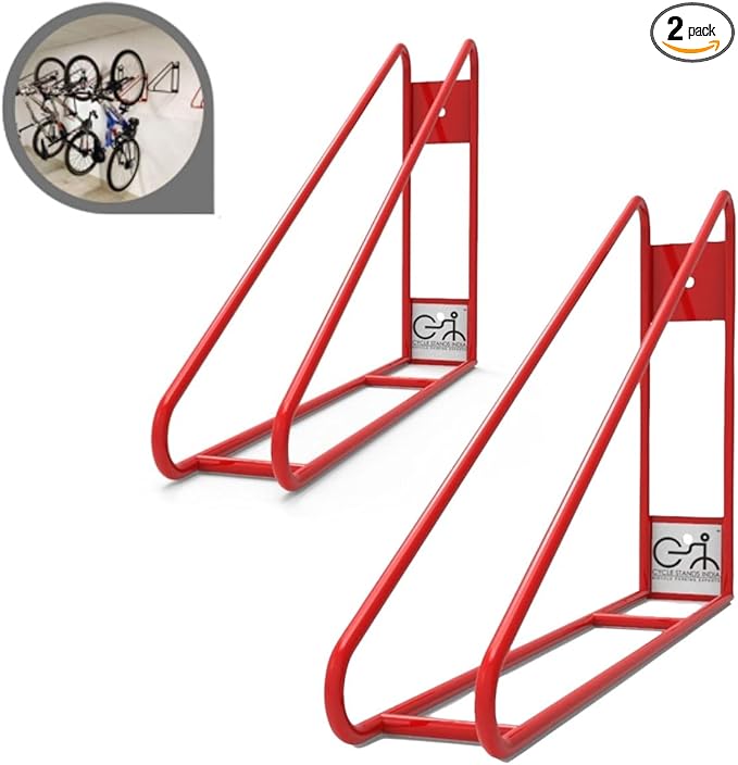 Bike Wall Mount Vertical Bike Hanger for Home Space Saving Rack Storage Mount for Garage or Home Bicycle Holder for Mountain Bikes Road Bikes Holds up to 77lbs Red,Pack of 2