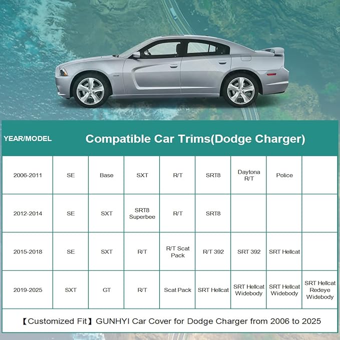 Premium Car Cover Custom Fit Dodge Charger (2006-2025), 16 Layers Heavy Duty Car Cover Waterproof All Weather with Zipper Door for Sun Rain Snow Dust Uv Protection