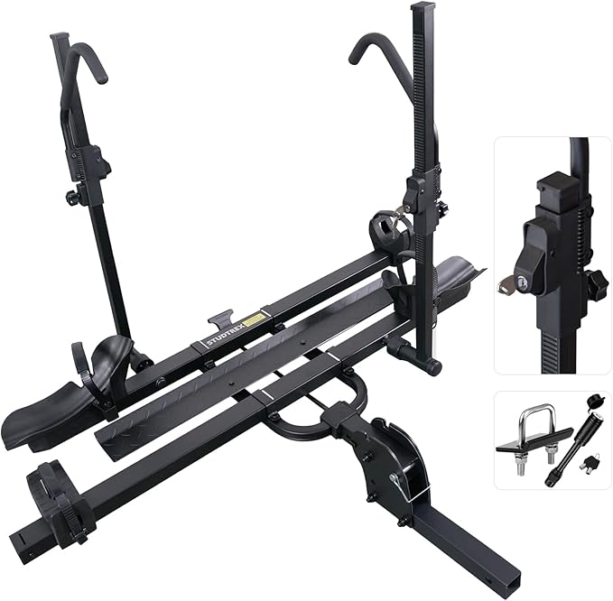 TRAILV2 Hitch Mount 2-Bike Rack with Bike Ramp - Tilt, Fold, Anti-Theft Hitch & Wheel Lock, 170lbs Capacity, 2-Inch Receiver, Up to 5.0" Fat Tire, Electric Bike Rack for Car, SUV, RV, Truck