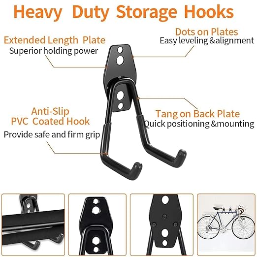3-H Heavy Duty Garage Hooks [8 Pack] - 3-Round Welding Tech Holds 22lbs More - Thickened Steel Wall Mount for Ladders, Tools & Storage - Rustproof Utility Hardware